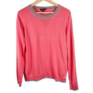 Brooks Brothers Saxxon Wool Crew Neck Sweater Size XL Pink Teal Stripe Pullover